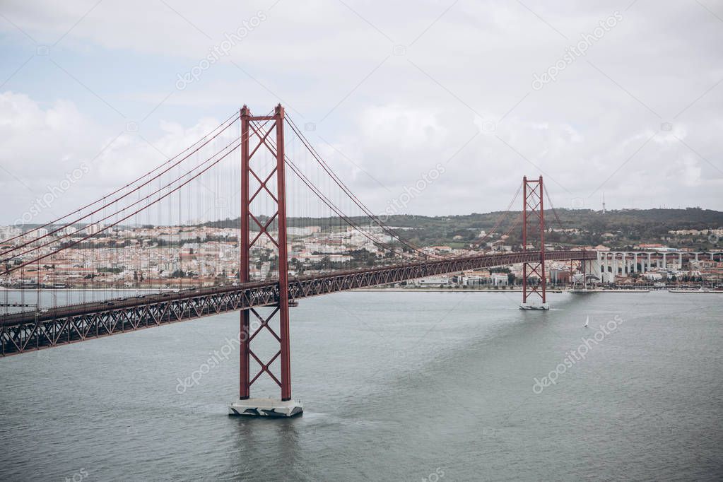 Beautiful view of the bridge called April 25 in Lisbon in Portugal