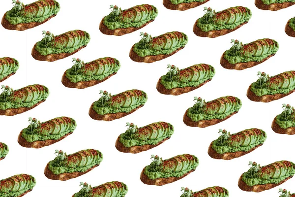 Bakgrund av en massa läckra och näringsrika veggie skålar eller mackor med avokado och guacamole i en minimalistisk stil — Stockfoto