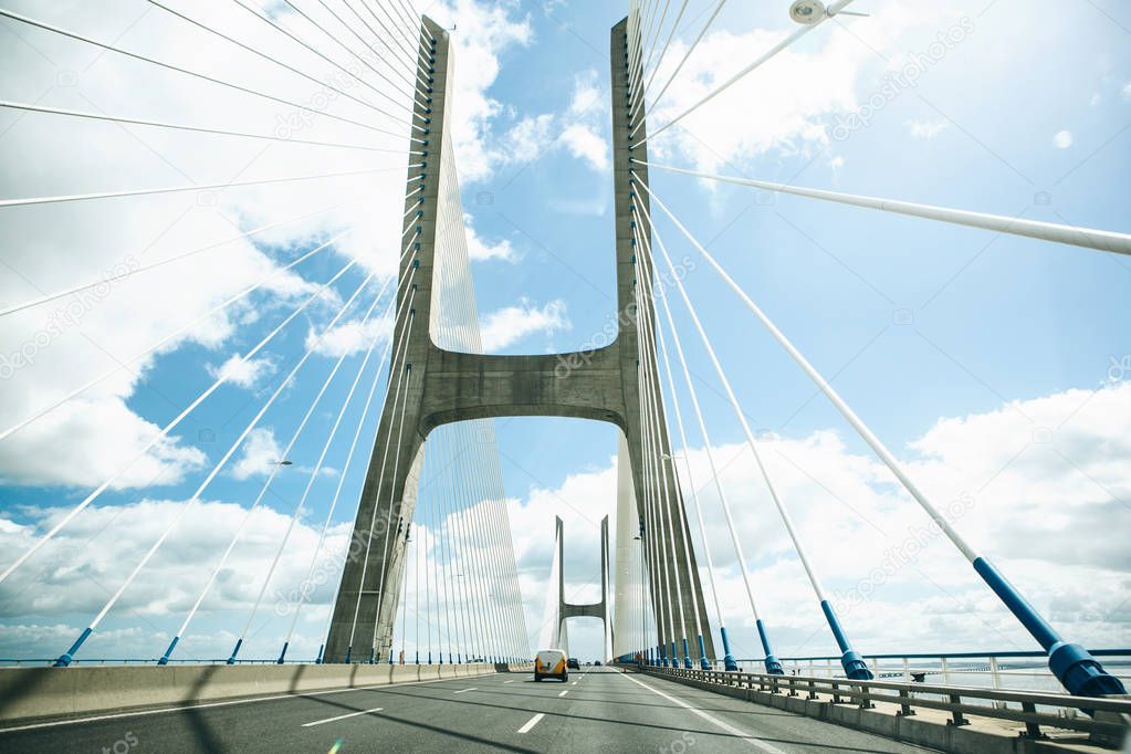 View of Vasco da Gamma Bridge in Lisbon in Portugal.