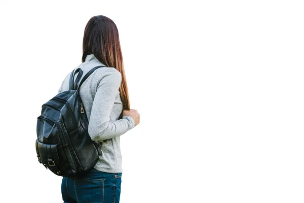 Adolescente con zaino isolato su sfondo bianco . — Foto Stock