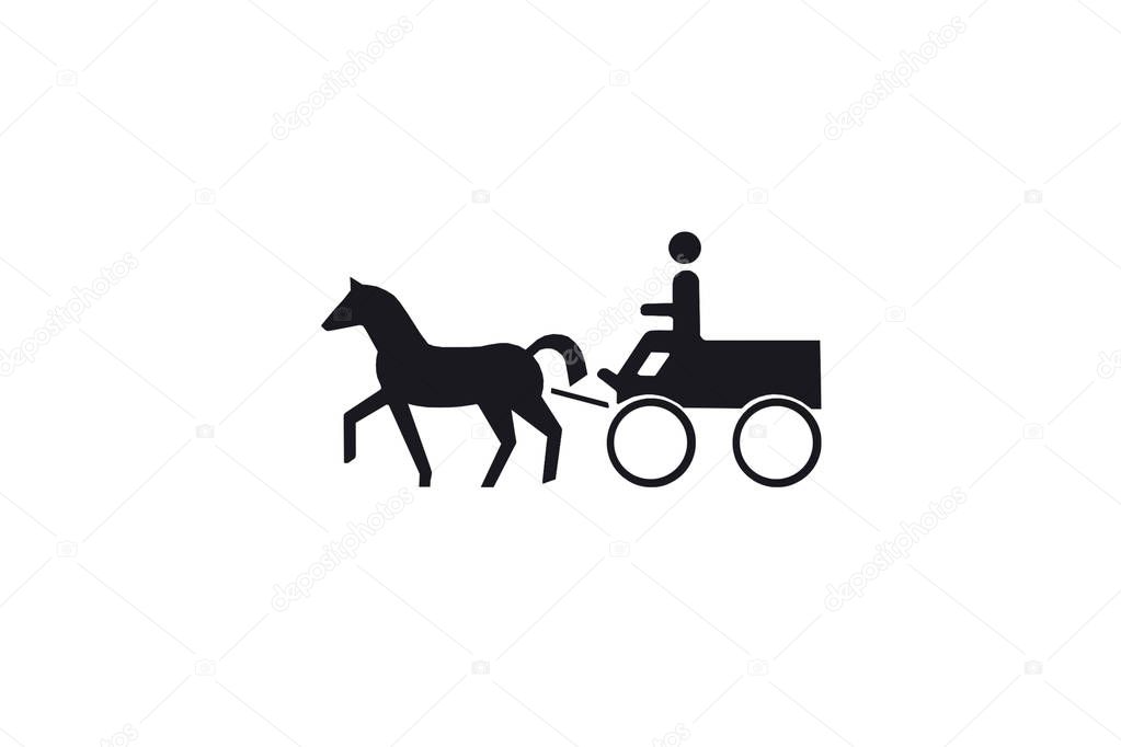 Illustration of a man riding a cart with a horse.