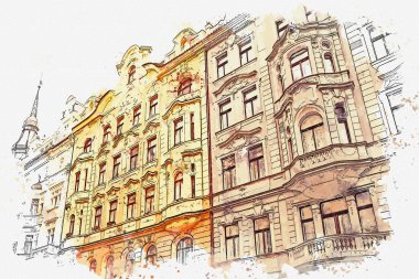 resimde. Prag'da geleneksel antik mimari.