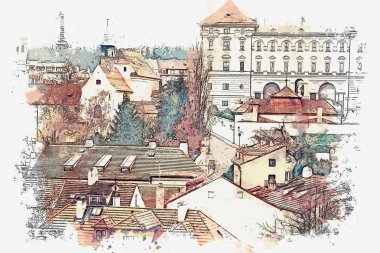 resimde. Prag'da geleneksel antik mimari.