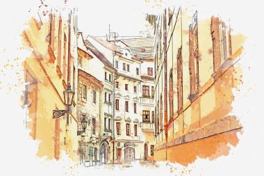 resimde. Prag'da geleneksel antik mimari.