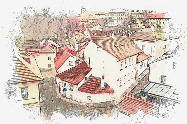插图。布拉格传统古建筑. — 图库照片