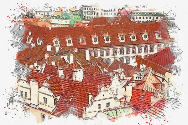 Ilustração. Arquitetura antiga tradicional em Praga . — Fotografia de Stock