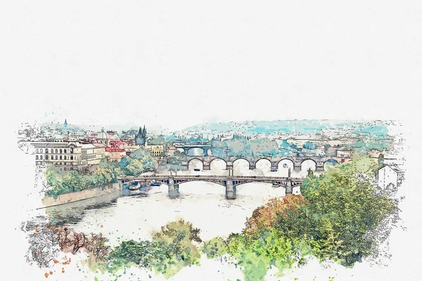 Ilustración de una hermosa vista de Praga . — Foto de Stock