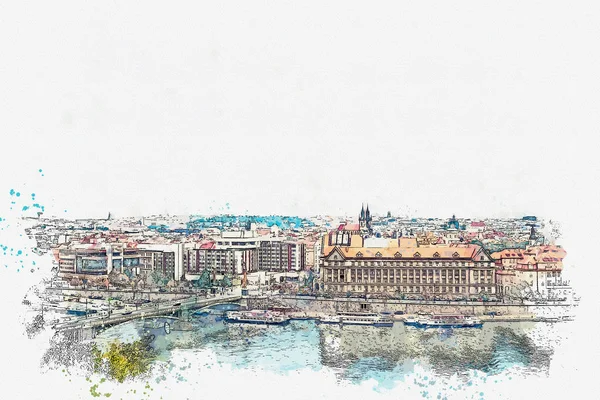 Illustration eines schönen Ausblicks auf Prag. — Stockfoto