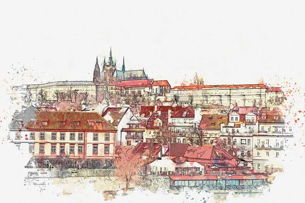 Ilustración de una hermosa vista de Praga . — Foto de Stock