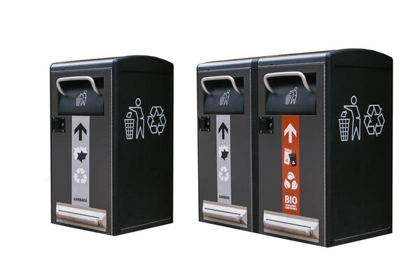 A set of modern smart garbage bins. Isolated on white background.
