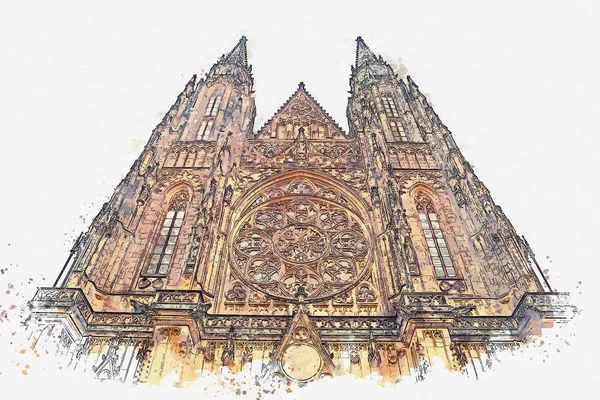 插图圣圣维特大教堂在布拉格 — 图库照片