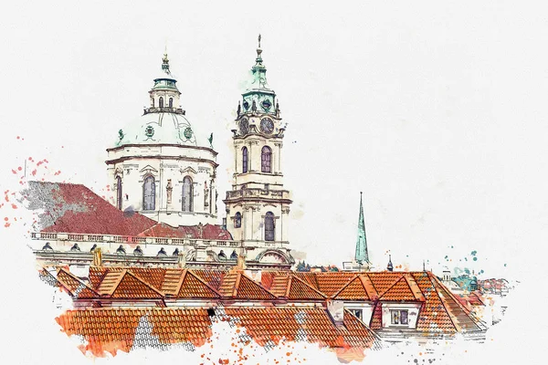 Иллюстрация. Красивый вид на архитектуру Праги — стоковое фото