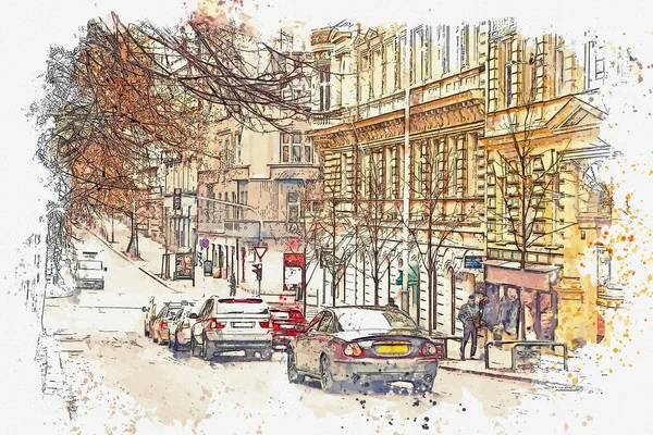 Иллюстрация городской улицы в Праге — стоковое фото