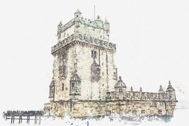 resimde. Torre de Belem veya Belem Kulesi Lizbon konumlar biridir.