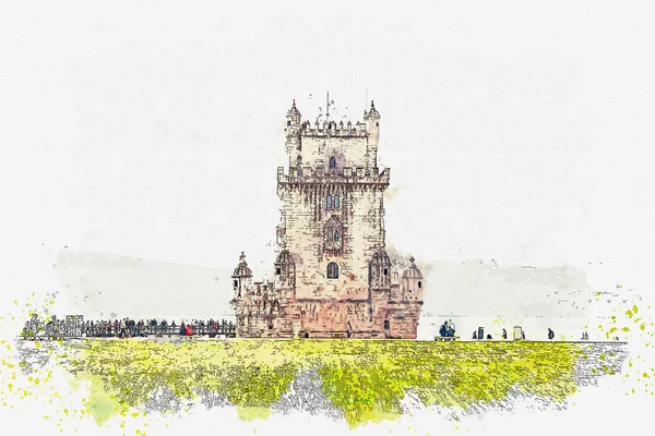 Ілюстрація. Торре-де-Белен або вежі Белем є однією з визначних пам'яток Лісабона. — стокове фото