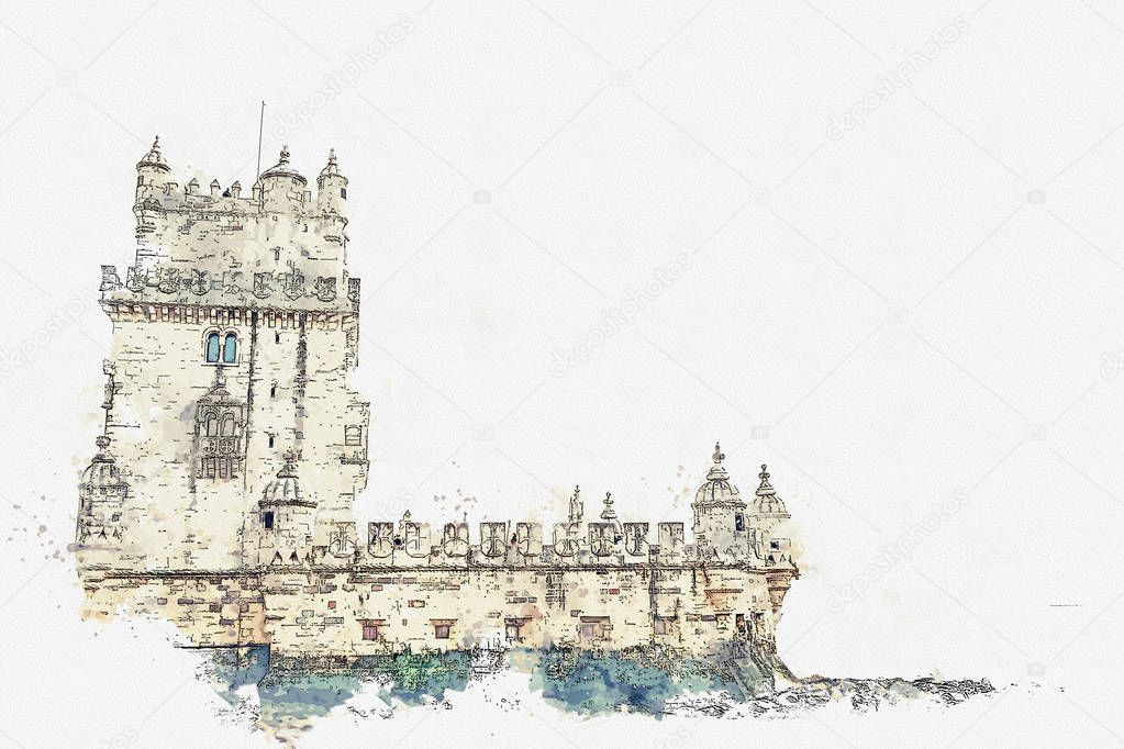 illustration. Torre de Belem or the Belem Tower is one of the attractions of Lisbon.
