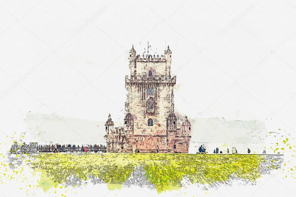 illustration. Torre de Belem or the Belem Tower is one of the attractions of Lisbon.
