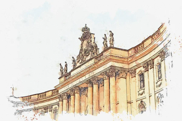 Szkic akwarela czy ilustracja Uniwersytet Humboldtów w Berlinie. Berlin, Niemcy. — Zdjęcie stockowe