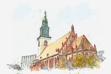 Bir suluboya kroki veya illüstrasyon Berlin, St Mary Kilisesi