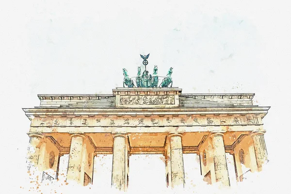 Dibujo en acuarela o ilustración de la puerta de Brandenburgo en Berlín, Alemania . —  Fotos de Stock