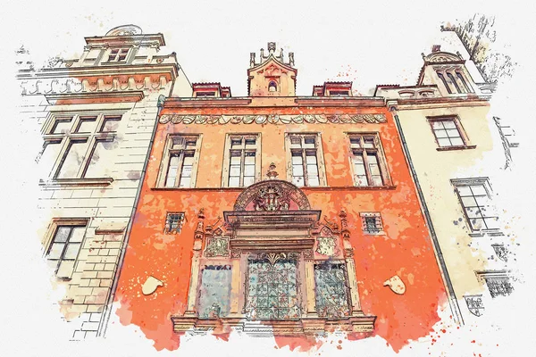 Ilustracja. Tradycyjne starożytnej architektury w Pradze. — Zdjęcie stockowe