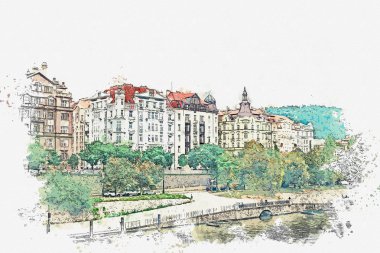 resimde. Prag'da geleneksel antik mimari.