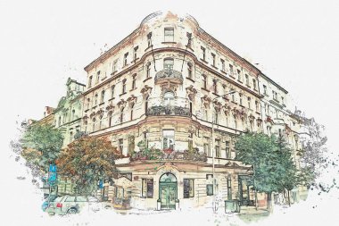 resimde. Prag'da geleneksel antik mimari.