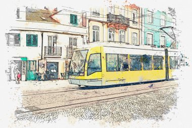 Lizbon geleneksel bir tramvay çizimi.