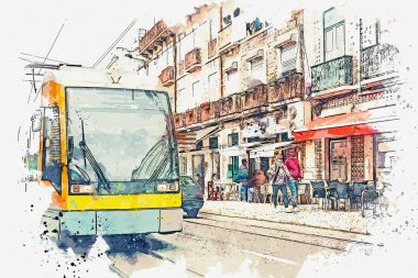 Lizbon geleneksel bir tramvay çizimi.