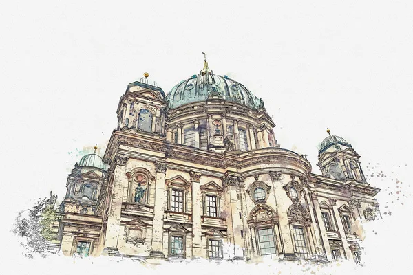 A watercolor sketch or illustration of the Berlin Cathedral called Berliner Dom. Berlin, Germany. — Stock Photo, Image