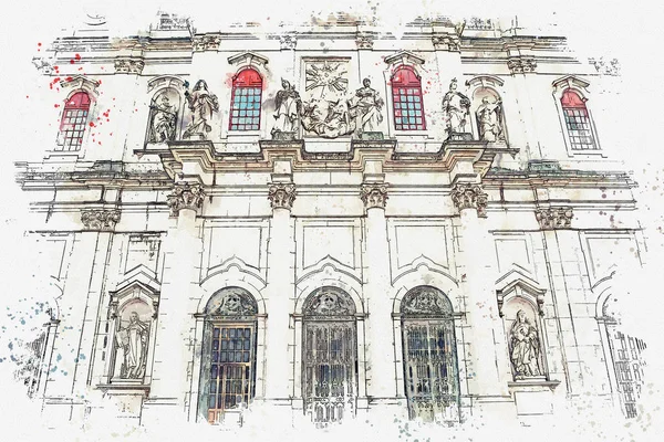 Illustration Basilica da Estrela cathedral in Lisbon, Portugal. — Stock Photo, Image