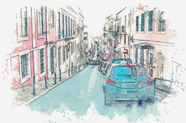 resimde geleneksel sokak Lizbon Portekiz