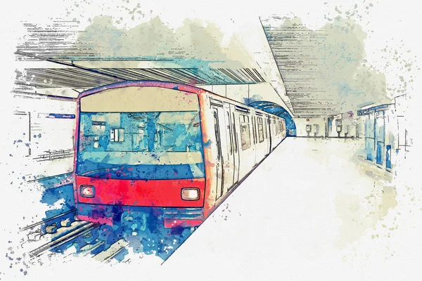 Aquarell skizze oder illustration der metro in Lissabon auf portugal. — Stockfoto