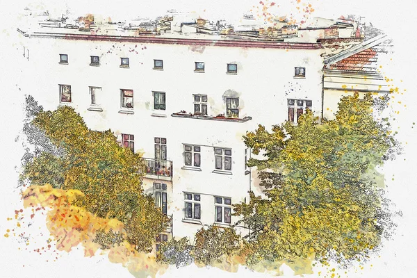 Un croquis aquarelle ou une illustration. Architecture traditionnelle à Berlin en Allemagne . — Photo