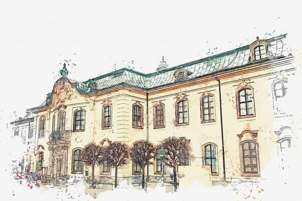 O schiță de acuarelă sau o ilustrație. Arhitectura Dresda. Oraș reper — Fotografie, imagine de stoc