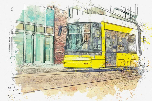 Berlin geleneksel bir tramvay çizimi. — Stok fotoğraf