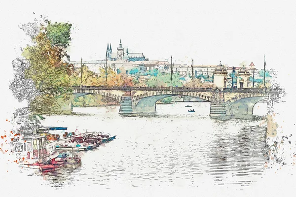 プラハの美しい景色のイラスト. — ストック写真