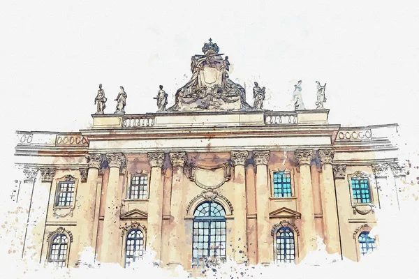 A watercolor sketch or illustration of the Humboldt University. Berlin, Germany. — Stock Photo, Image