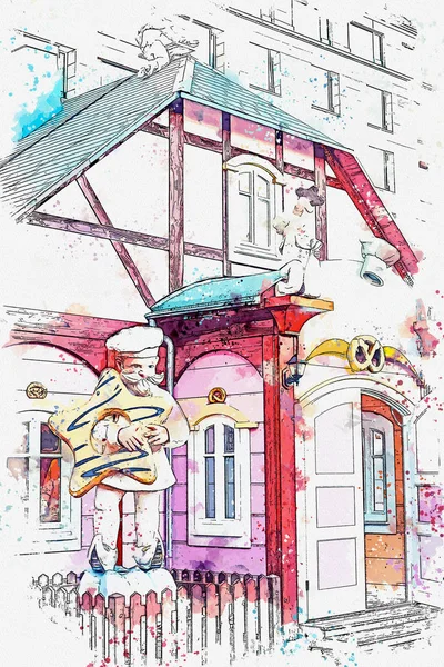 Un boceto de acuarela o una ilustración. Una panadería tradicional de Navidad en el mercado de Navidad en Dresde — Foto de Stock