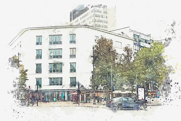 Un croquis aquarelle ou une illustration. Rue à Berlin . — Photo