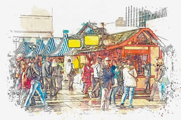 Un croquis aquarelle ou une illustration. Célébration de l'Oktoberfest . — Photo