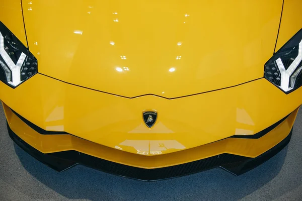 Close-up of the emblem of Lamborghini Aventador — Stock Photo, Image