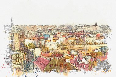 resimde. Charles Köprüsü ve Prag geleneksel antik mimari