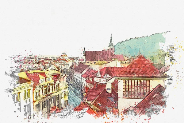 Illustration. Traditionelle antike Architektur in Prag. — Stockfoto