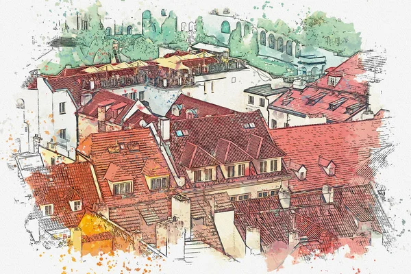 Ilustracja. Tradycyjne starożytnej architektury w Pradze. — Zdjęcie stockowe