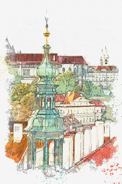 Ilustración. Arquitectura tradicional antigua en Praga . —  Fotos de Stock