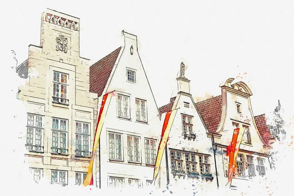 Illustratie. Architectuur in Münster in Duitsland. — Stockfoto