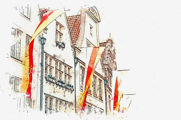 Illustration. Architektur in Münster in Deutschland. — Stockfoto