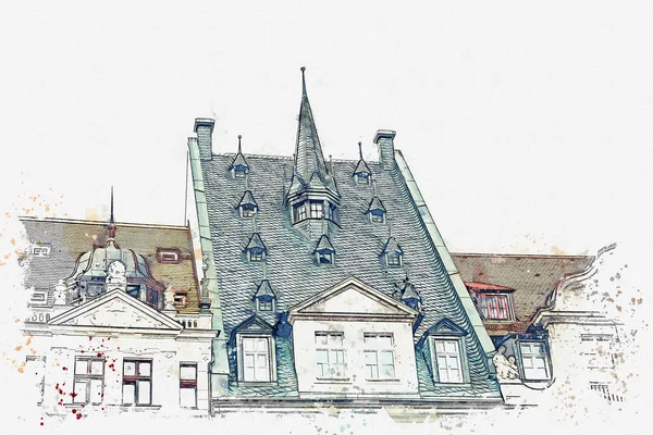 Ilustração de casas tradicionais em Leipzig, na Alemanha . — Fotografia de Stock