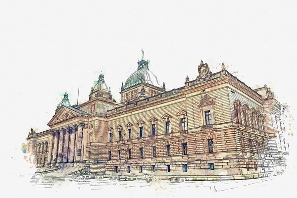 传统欧洲建筑学的例证在莱比锡在德国. — 图库照片